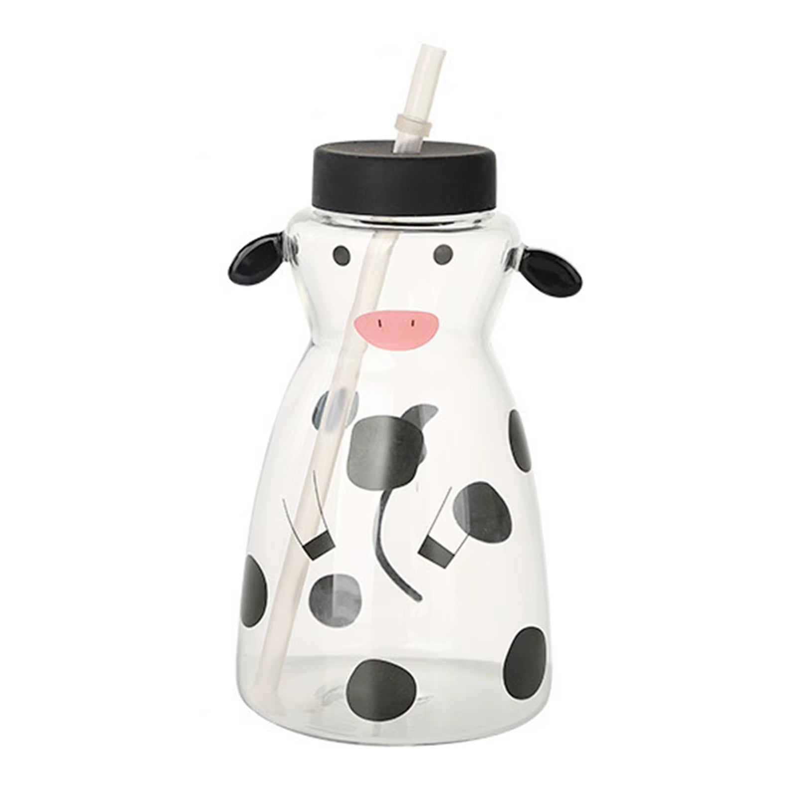 Glass Cold Water Kettle with Handle Lovely Cartoon Cow Cold Cup Flowering Teapot Milk Iced Beverage Bottle Jug Kitchen Supplies